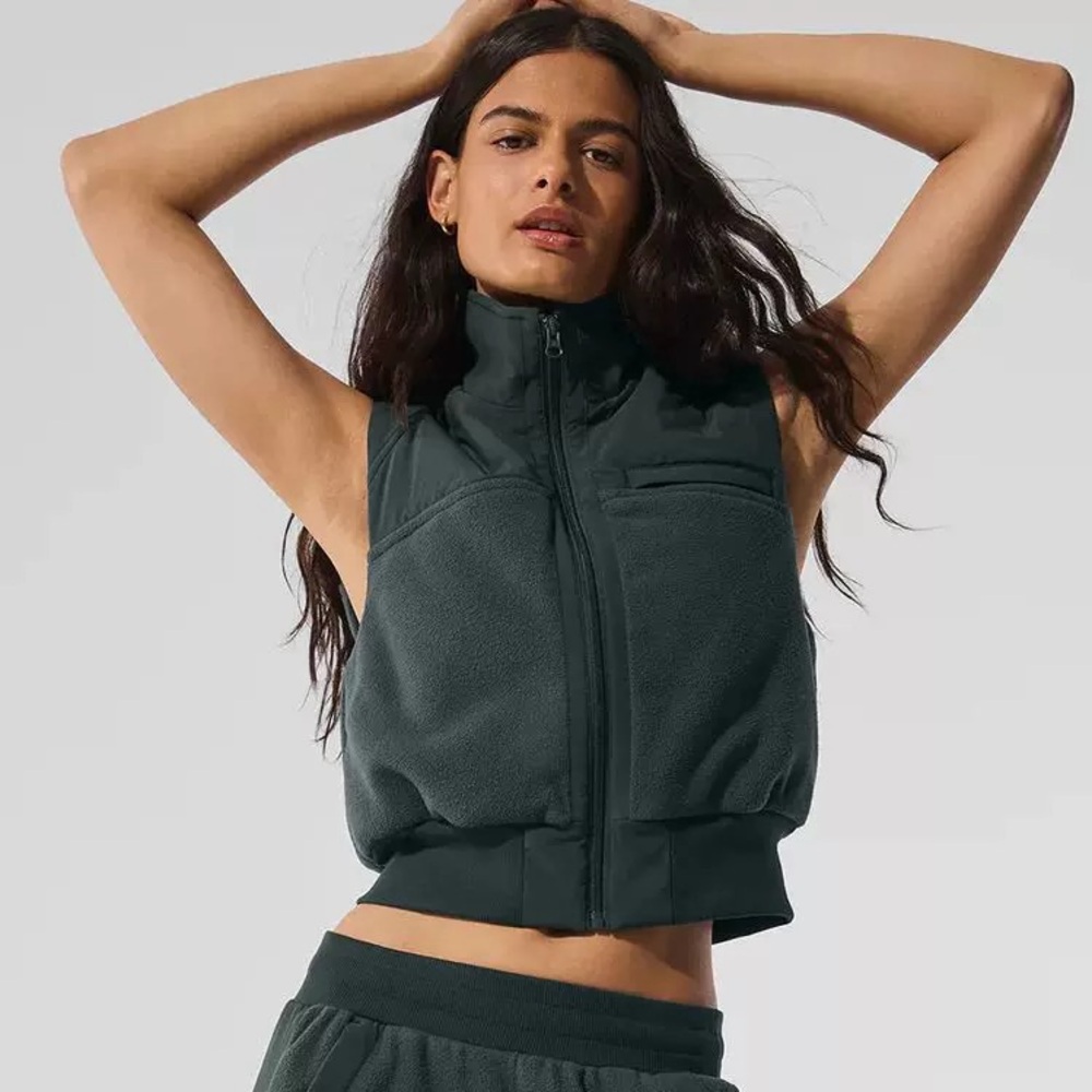 Alo Polar Fleece Wintry Mix Vest - Charcoal Green size S